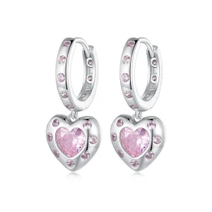 (image for) Pandora Style Pink Heart-Shaped Hoop Earrings - SCE1625
