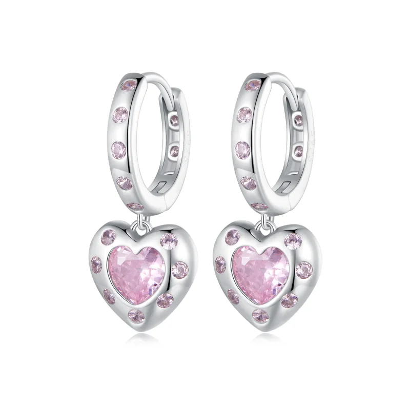 (image for) Pandora Style Pink Heart-Shaped Hoop Earrings - SCE1625 - Product Image