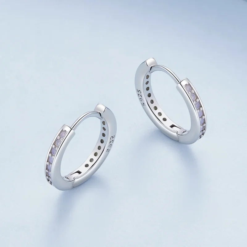(image for) Pandora Style Pink Opal Hoop Earrings - BSE875 - View 3