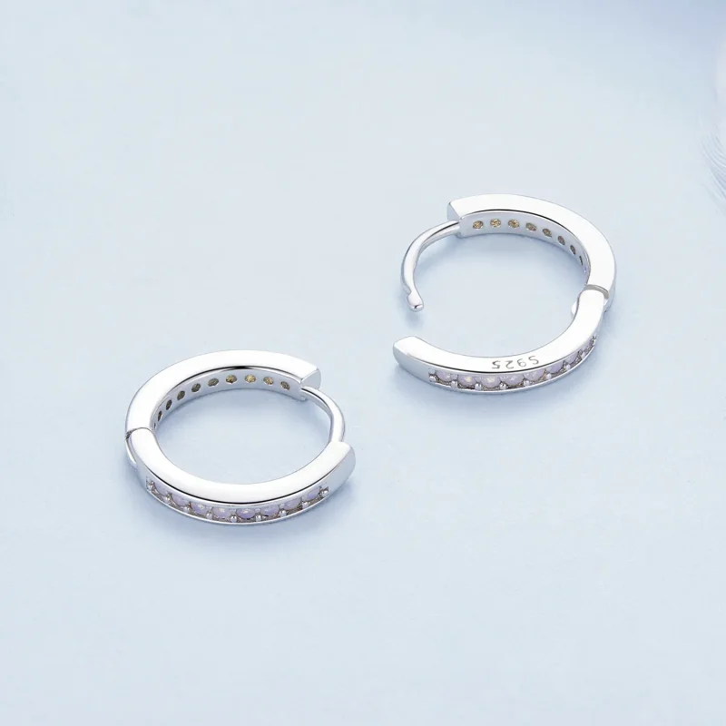 (image for) Pandora Style Pink Opal Hoop Earrings - BSE875 - View 4