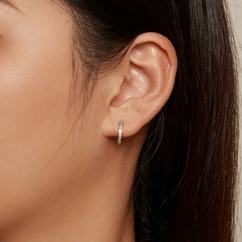 (image for) Pandora Style Pink Opal Hoop Earrings - BSE875 - View 5