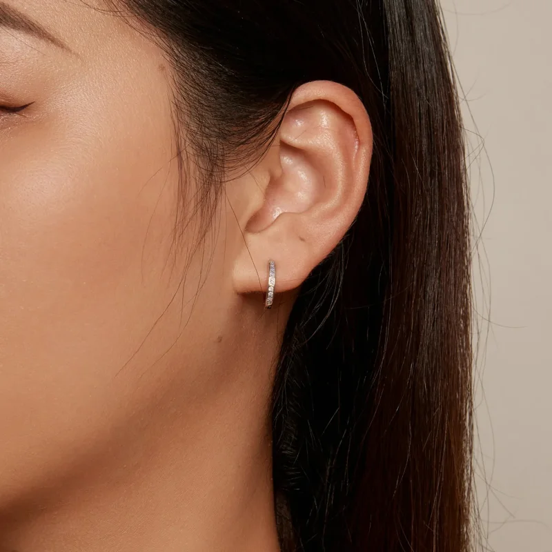 (image for) Pandora Style Pink Opal Hoop Earrings - BSE875 - View 6