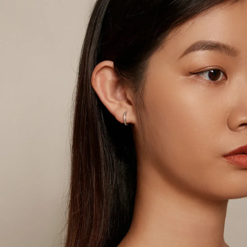 (image for) Pandora Style Pink Opal Hoop Earrings - BSE875 - View 7