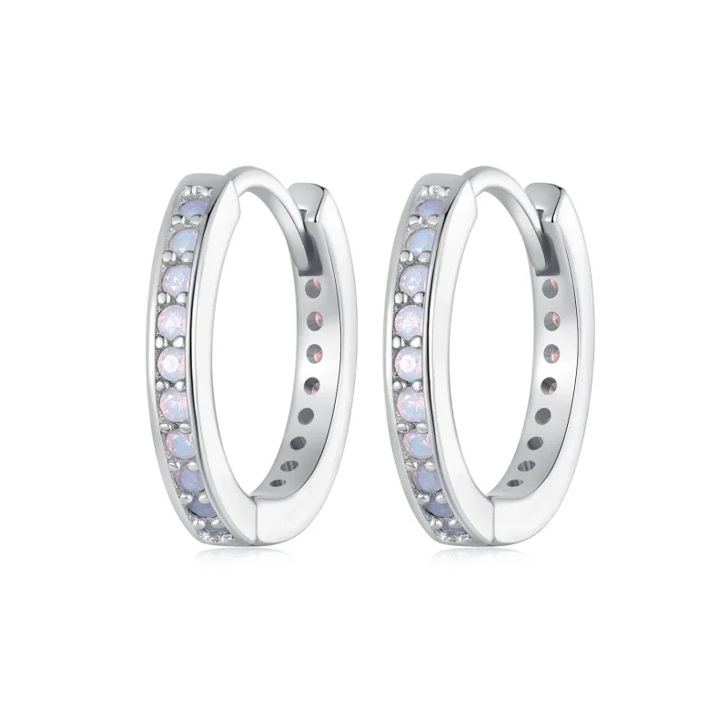(image for) Pandora Style Pink Opal Hoop Earrings - BSE875 - Product Image