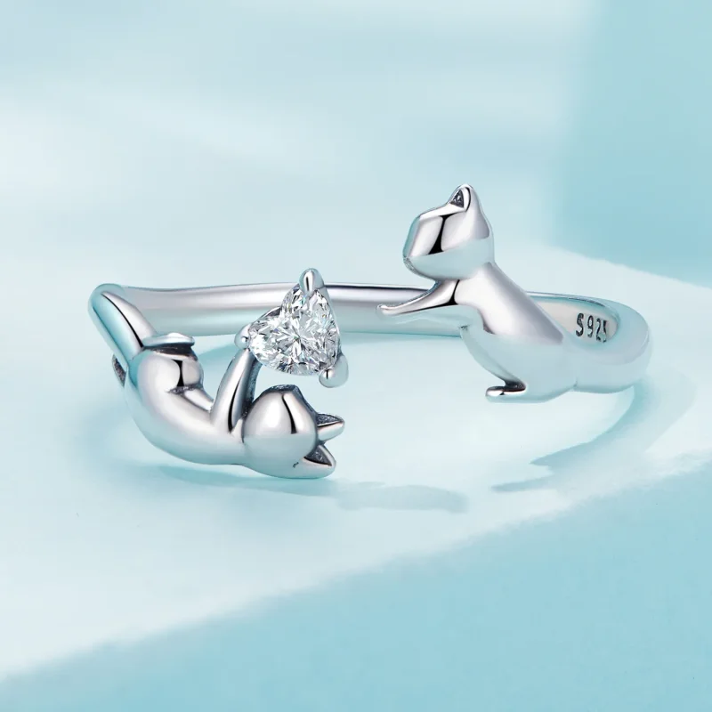 (image for) Pandora Style Playing With Cats Open Ring - SCR916 - View 3