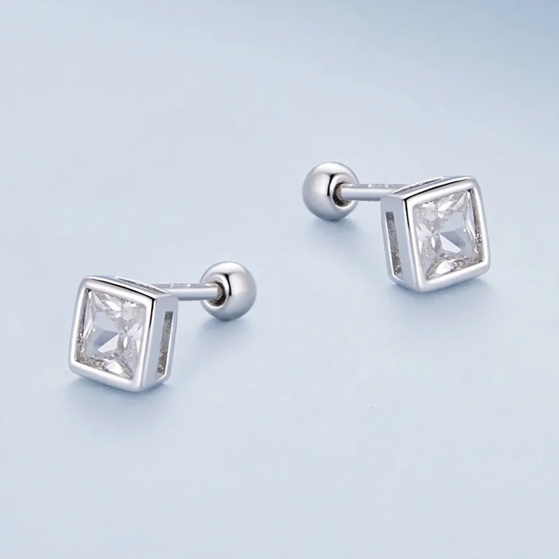(image for) Pandora Style Princess Zirconia Stud Earrings - BSE885-L - View 3