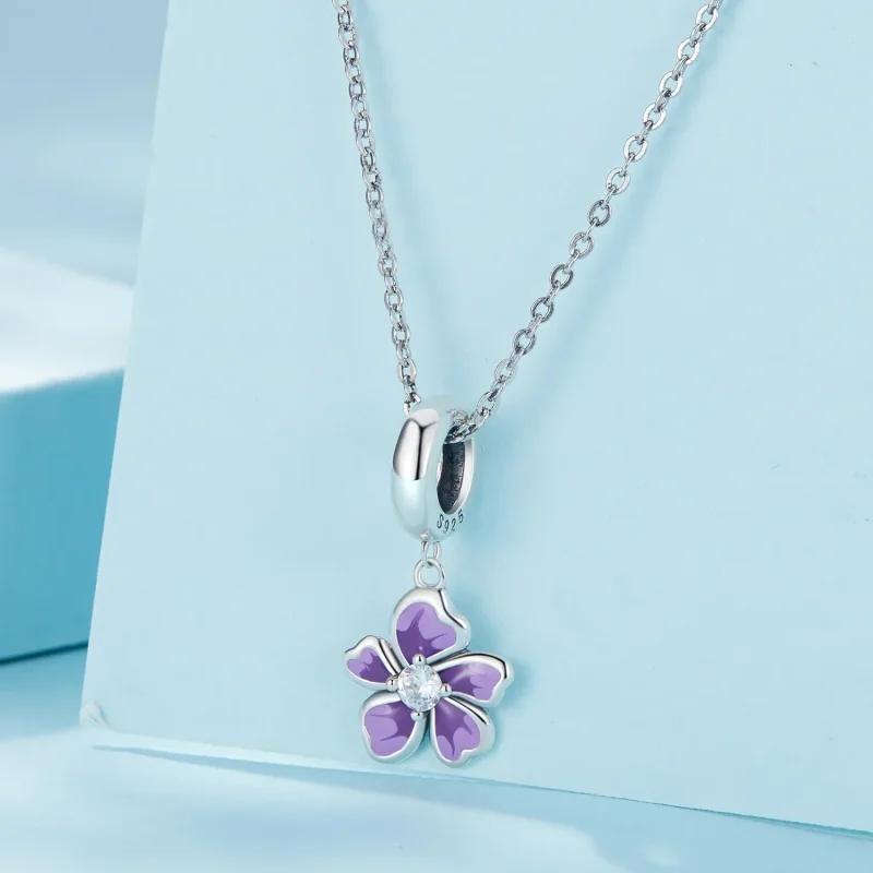 (image for) Pandora Style Purple Flower Dangle - SCC2556 - View 2