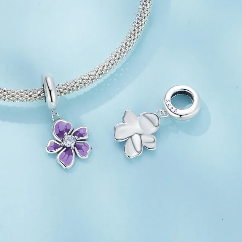 (image for) Pandora Style Purple Flower Dangle - SCC2556 - View 4