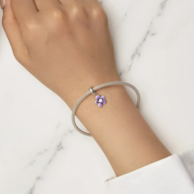 (image for) Pandora Style Purple Flower Dangle - SCC2556 - View 5