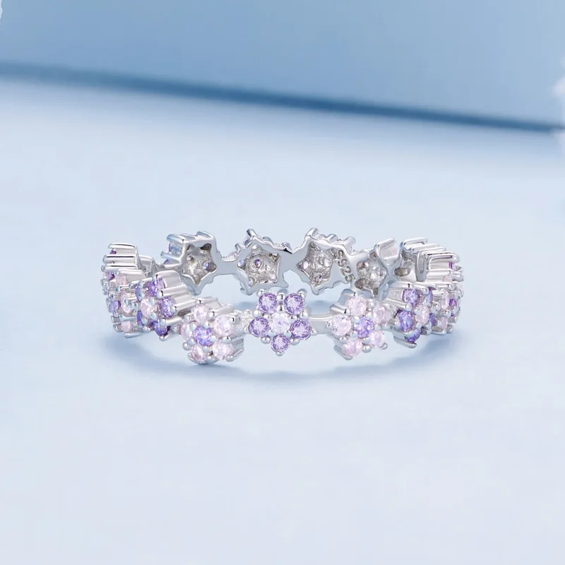 (image for) Pandora Style Purple Flower Exquisite Zircon Ring - BSR359 - View 3