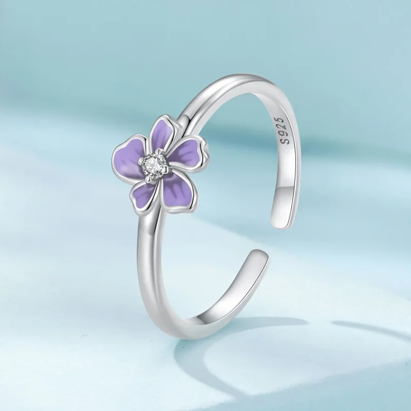 (image for) Pandora Style Purple Flower Ring - SCR976-E - View 2