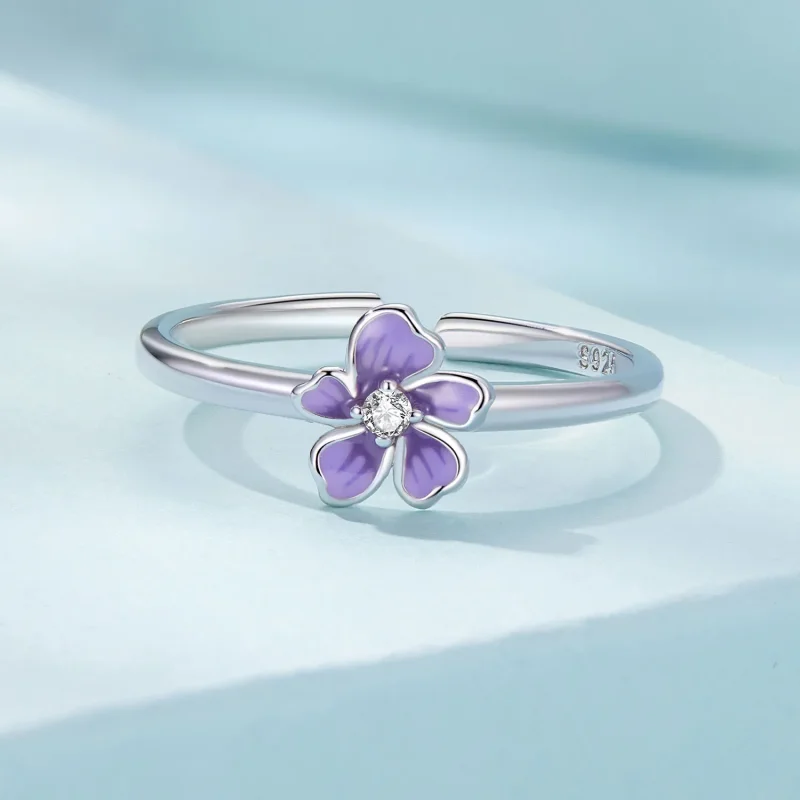 (image for) Pandora Style Purple Flower Ring - SCR976-E - View 3