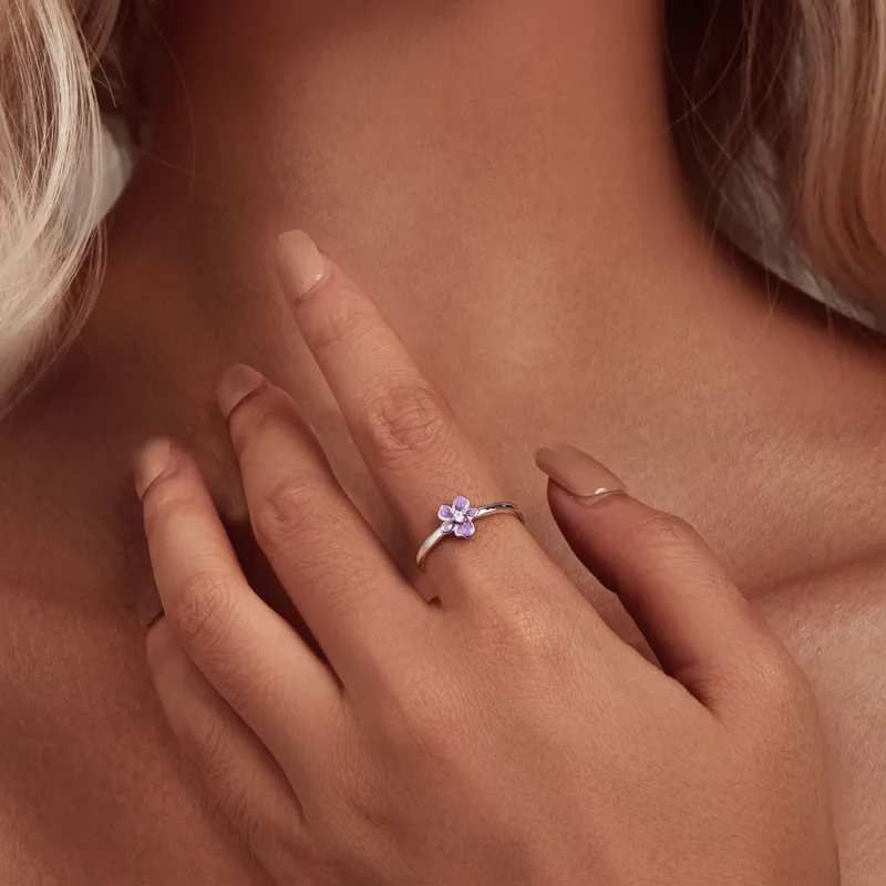 (image for) Pandora Style Purple Flower Ring - SCR976-E - View 4