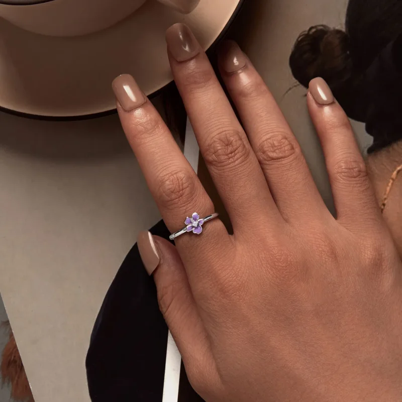 (image for) Pandora Style Purple Flower Ring - SCR976-E - View 5