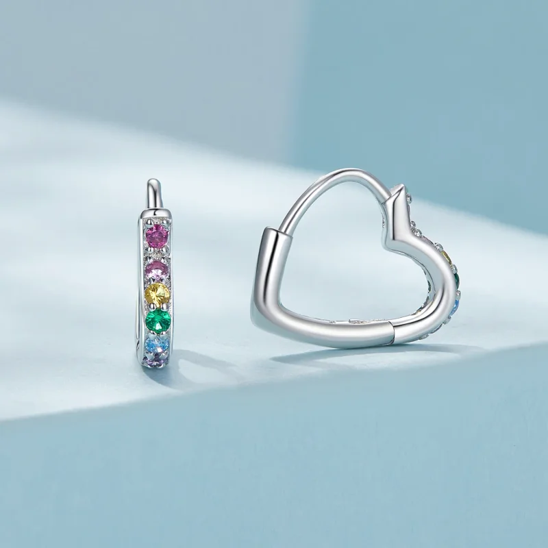 (image for) Pandora Style Rainbow Heart Hoop Earrings - SCE1626-CF - View 2