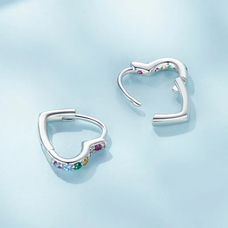 (image for) Pandora Style Rainbow Heart Hoop Earrings - SCE1626-CF - View 4