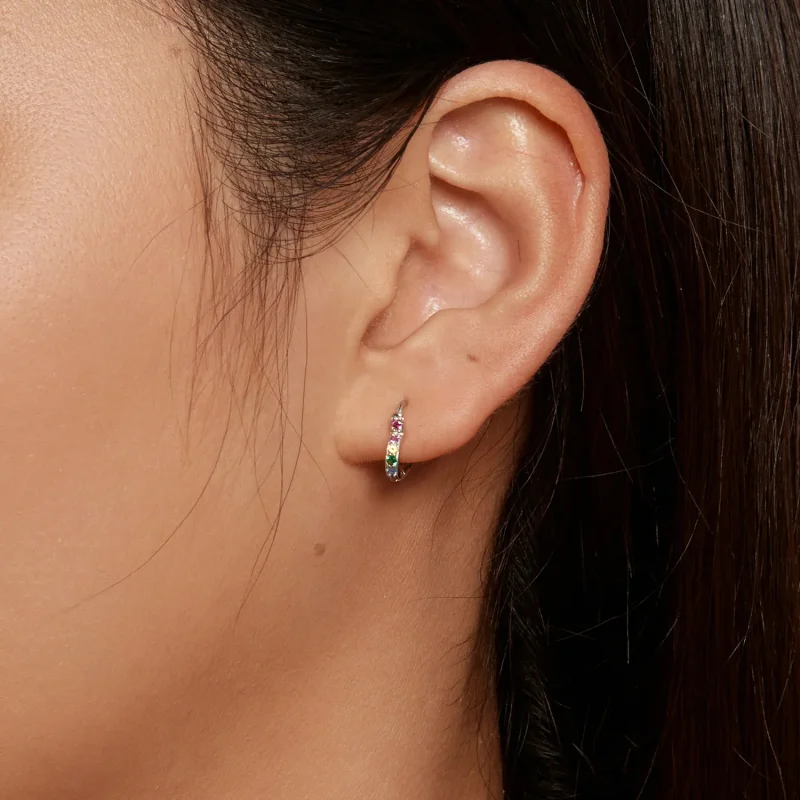 (image for) Pandora Style Rainbow Heart Hoop Earrings - SCE1626-CF - View 6