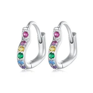 (image for) Pandora Style Rainbow Heart Hoop Earrings - SCE1626-CF