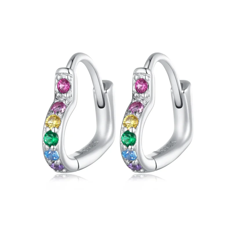 (image for) Pandora Style Rainbow Heart Hoop Earrings - SCE1626-CF - Product Image