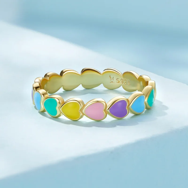 (image for) Pandora Style Rainbow Heart Ring - SCR444-B - View 3