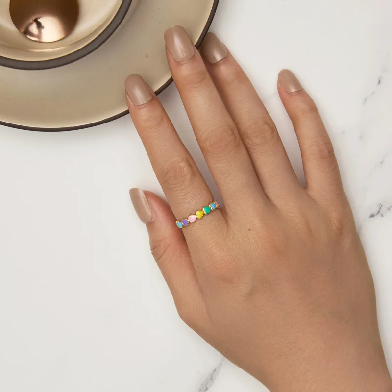 (image for) Pandora Style Rainbow Heart Ring - SCR444-B - View 5