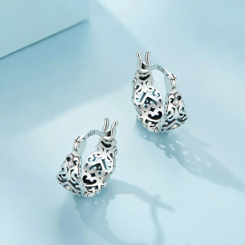 (image for) Pandora-style Retro Pattern Hoop Earrings - SCE1650 - View 3