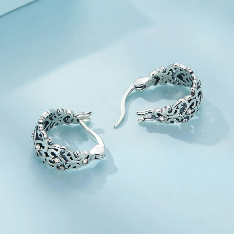 (image for) Pandora-style Retro Pattern Hoop Earrings - SCE1650 - View 4