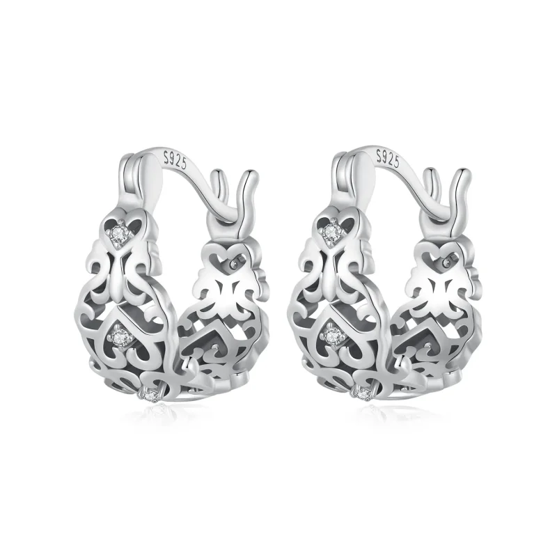 (image for) Pandora-style Retro Pattern Hoop Earrings - SCE1650 - Product Image