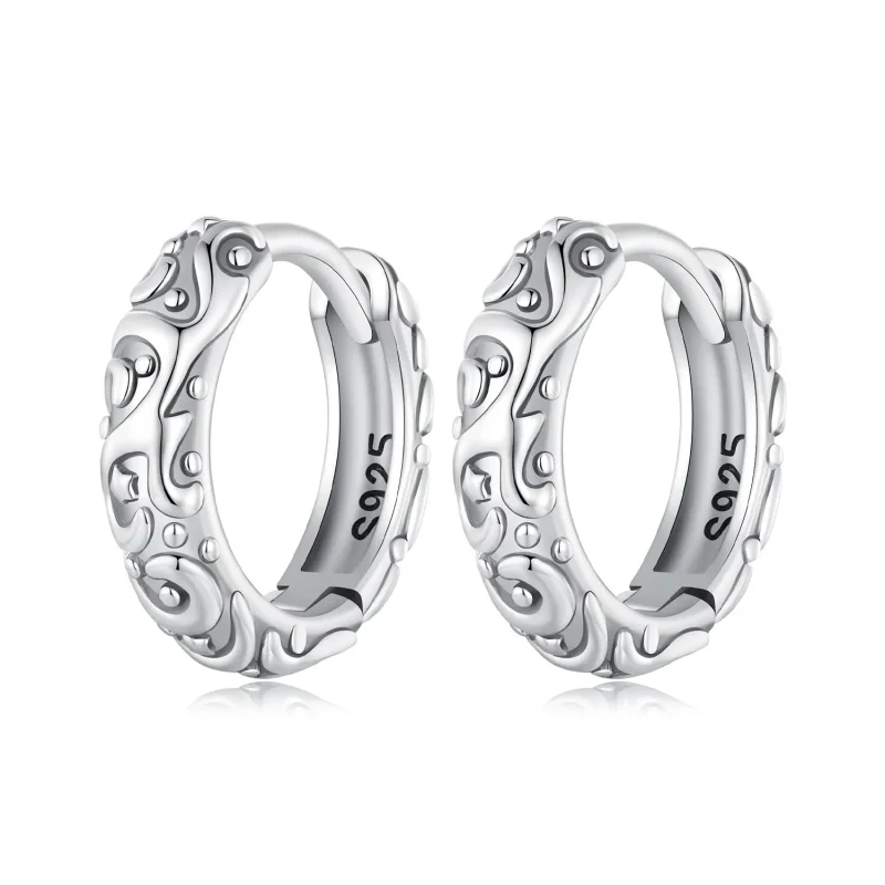 (image for) Pandora Style Retro Pattern Hoop Earrings - SCE1659 - Product Image