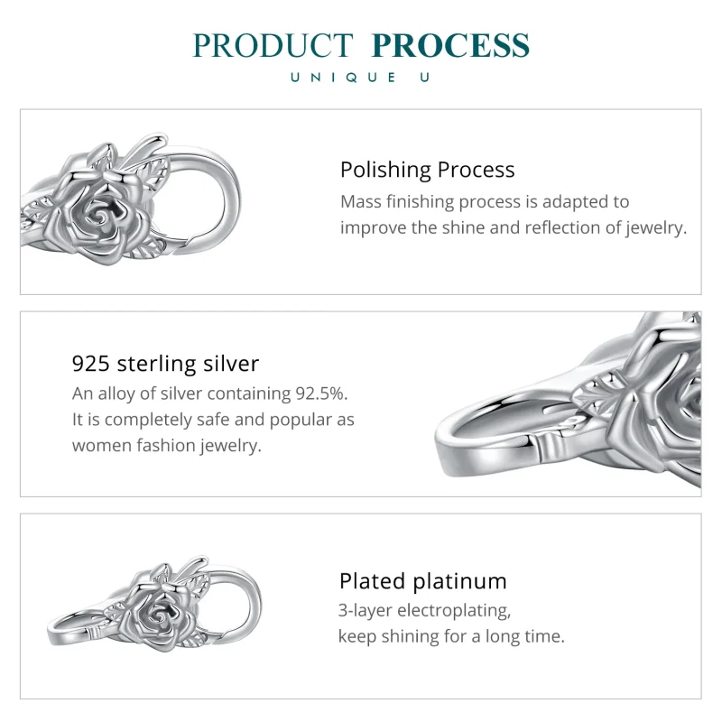(image for) Pandora Style Rose Double Lobster Clasp - BSP024 - View 6