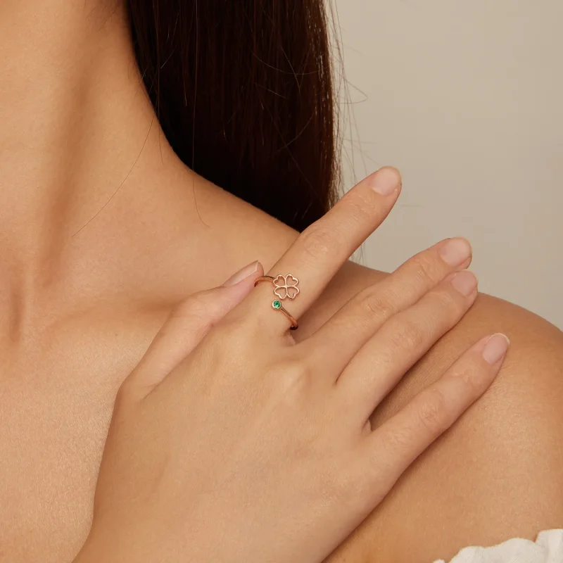 (image for) Pandora Style Rose Gold Four Leaf Clover Open Ring - SCR843-C - View 4