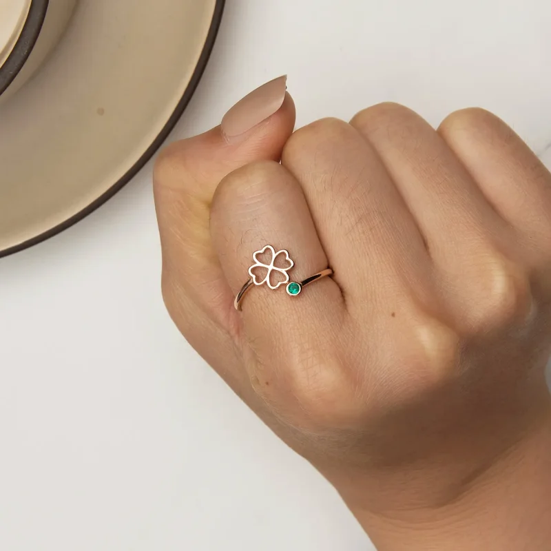 (image for) Pandora Style Rose Gold Four Leaf Clover Open Ring - SCR843-C - View 6