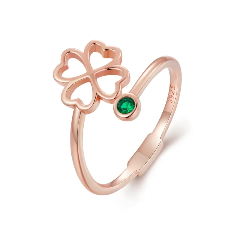 (image for) Pandora Style Rose Gold Four Leaf Clover Open Ring - SCR843-C - Product Image