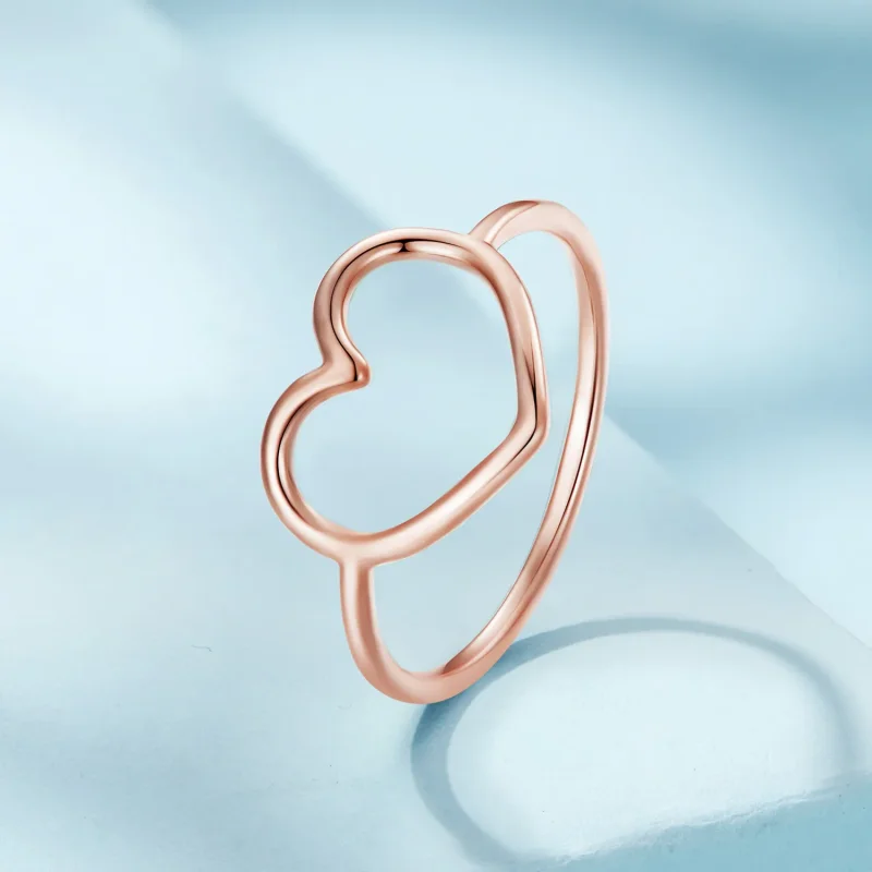 (image for) Pandora Style Rose Gold Heart Shaped Ring - SCR641-C - View 2