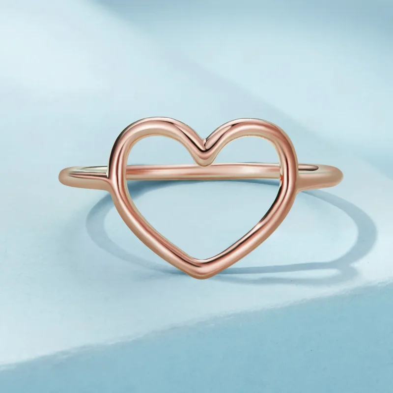 (image for) Pandora Style Rose Gold Heart Shaped Ring - SCR641-C - View 3