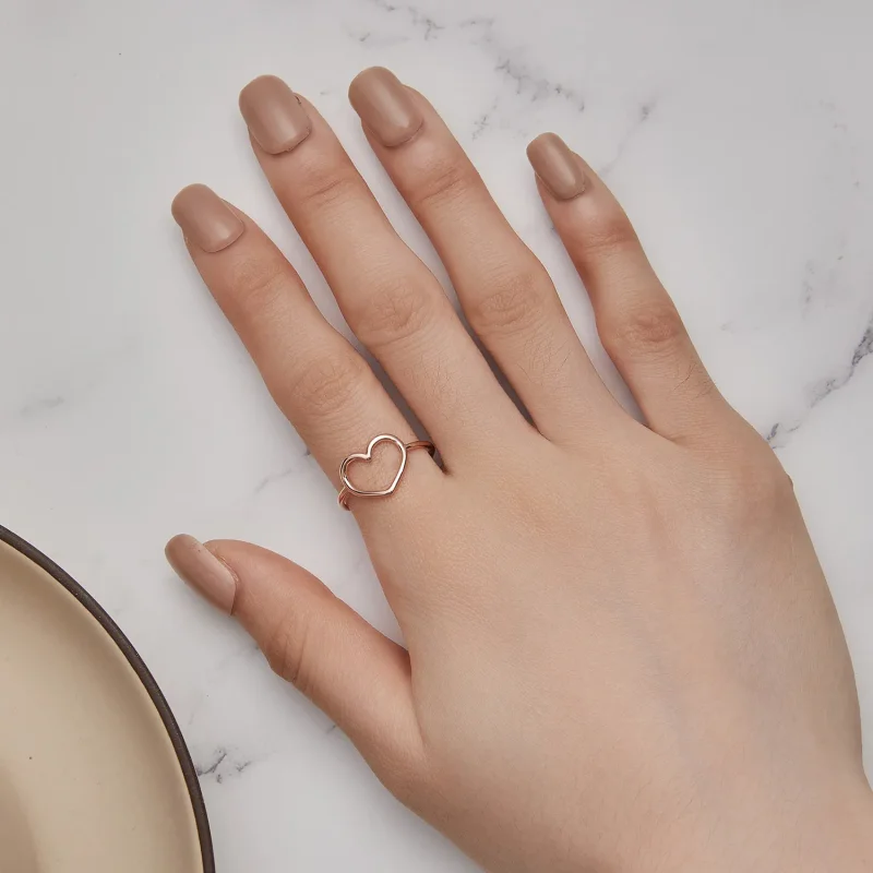 (image for) Pandora Style Rose Gold Heart Shaped Ring - SCR641-C - View 6