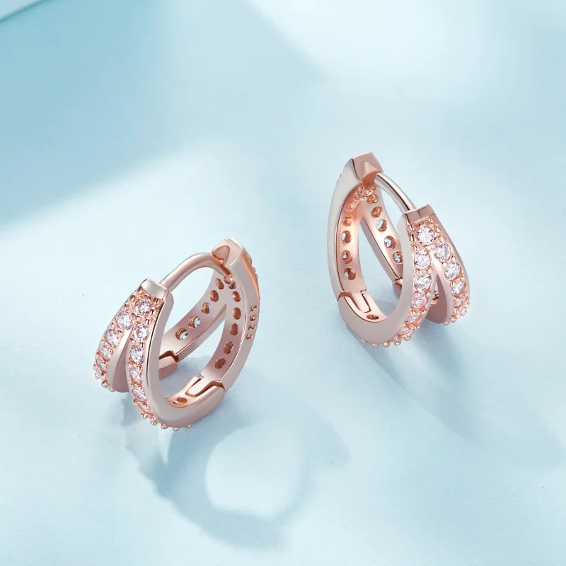 (image for) Pandora Style Rose Gold Modern Woman Hoop Earrings - SCE1187-C - View 4