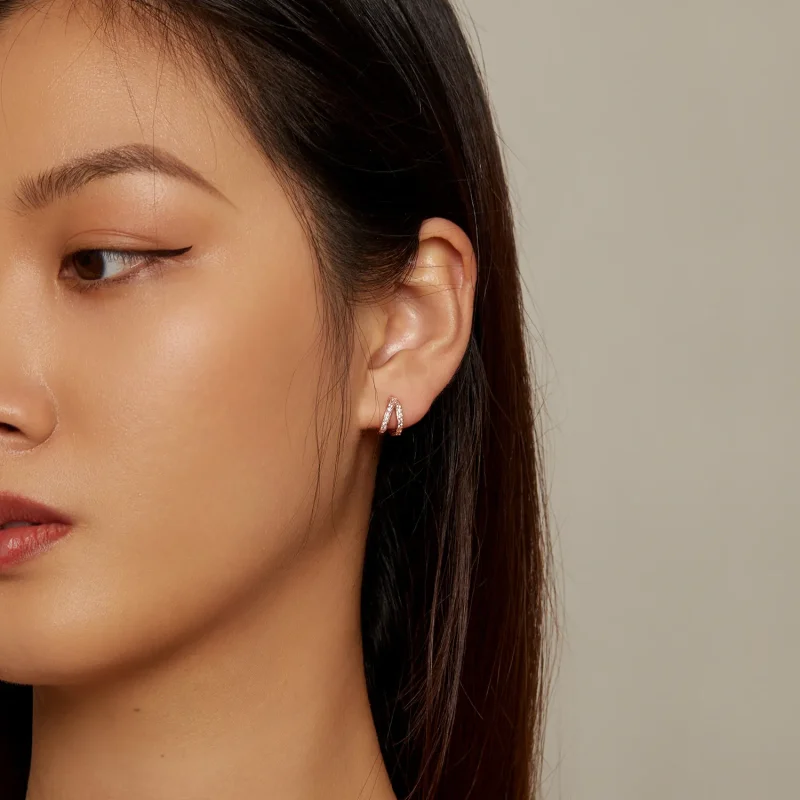 (image for) Pandora Style Rose Gold Modern Woman Hoop Earrings - SCE1187-C - View 5