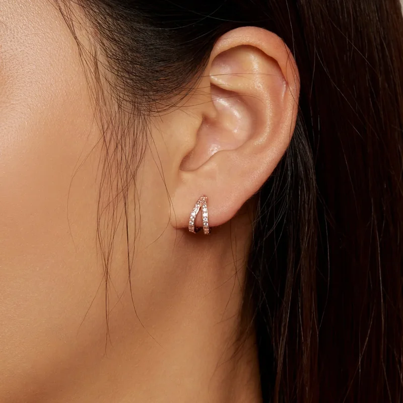 (image for) Pandora Style Rose Gold Modern Woman Hoop Earrings - SCE1187-C - View 6