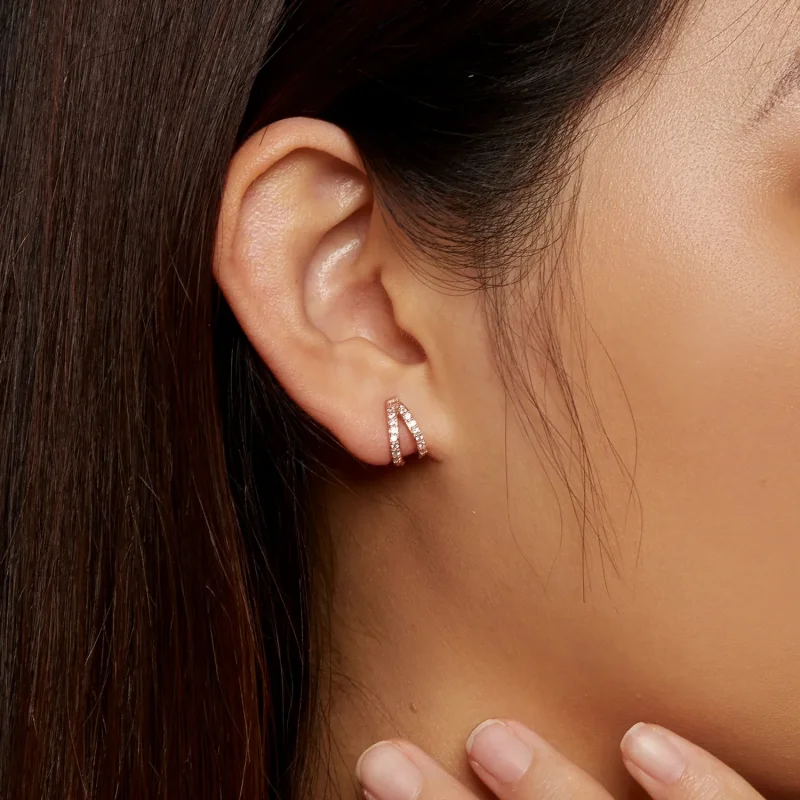 (image for) Pandora Style Rose Gold Modern Woman Hoop Earrings - SCE1187-C - View 7