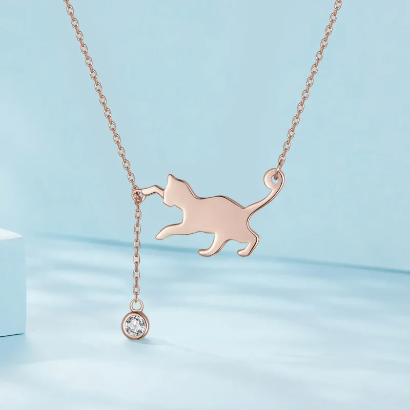 (image for) Pandora Style Rose Gold Naughty Kitten Necklace - SCN232-C - View 2