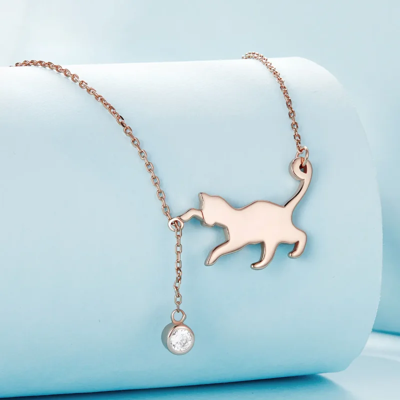 (image for) Pandora Style Rose Gold Naughty Kitten Necklace - SCN232-C - View 3