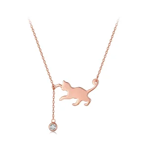 (image for) Pandora Style Rose Gold Naughty Kitten Necklace - SCN232-C