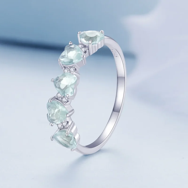 (image for) Pandora-style Sea Blue Heart Ring - BSR406 - View 2