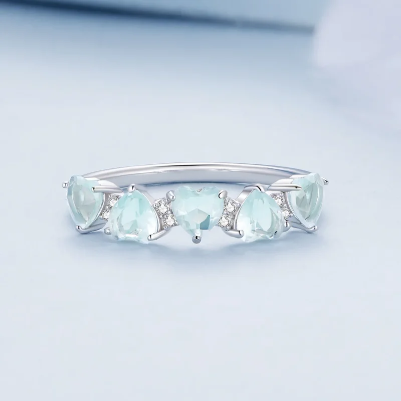 (image for) Pandora-style Sea Blue Heart Ring - BSR406 - View 3