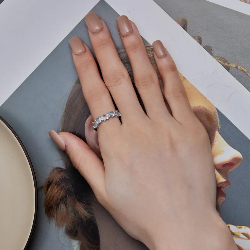 (image for) Pandora-style Sea Blue Heart Ring - BSR406 - View 6