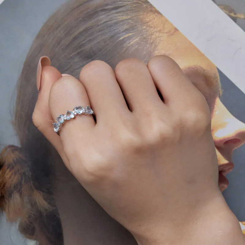 (image for) Pandora-style Sea Blue Heart Ring - BSR406 - View 7