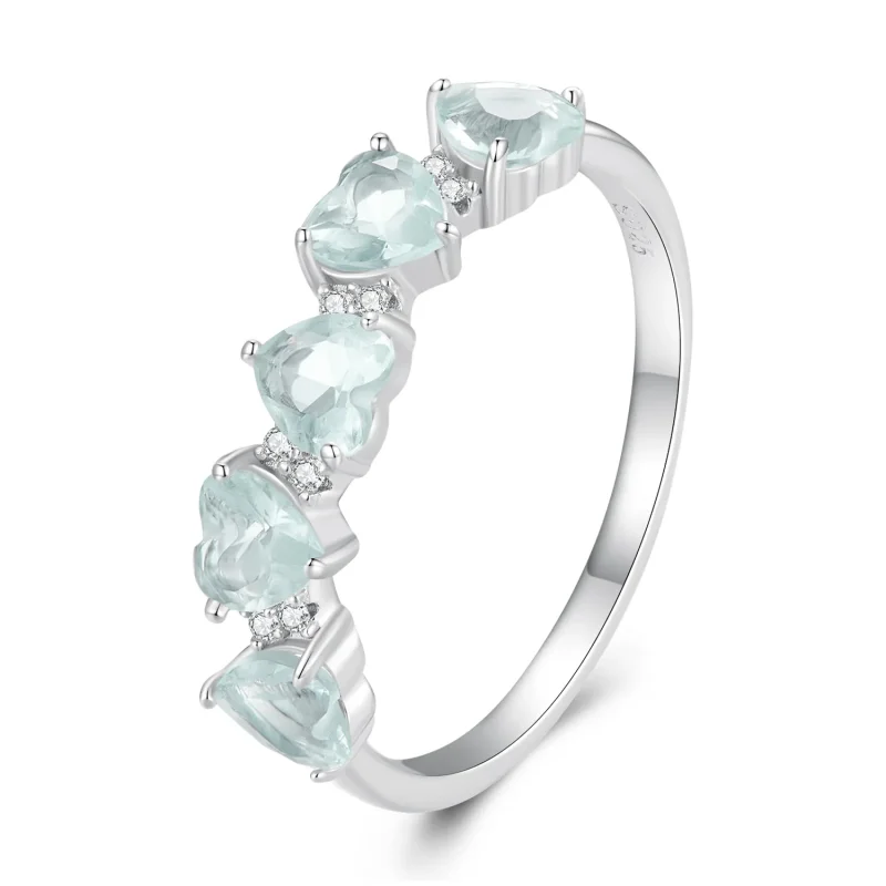 (image for) Pandora-style Sea Blue Heart Ring - BSR406 - View 8