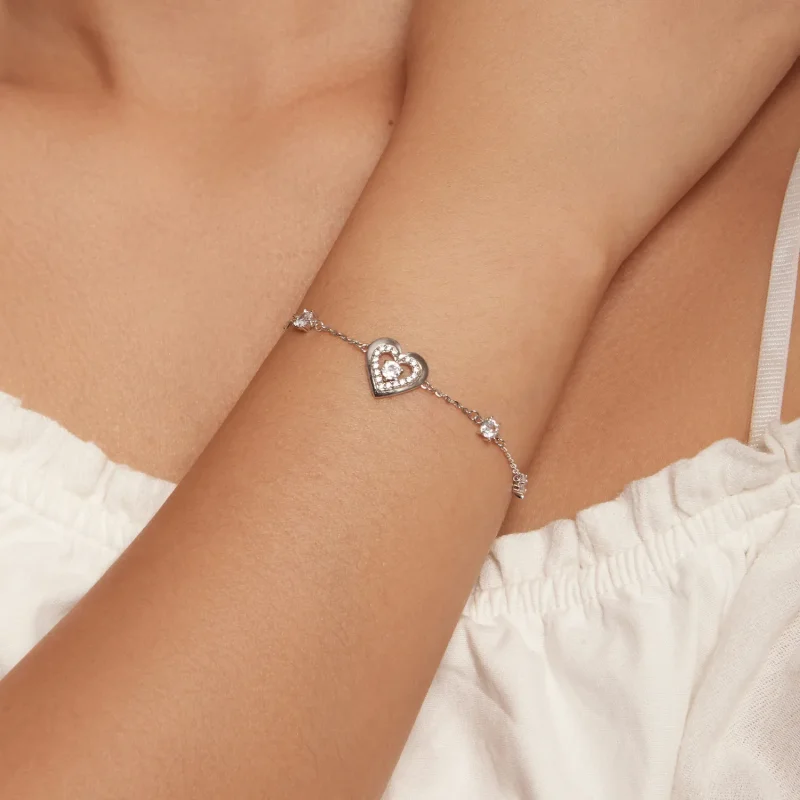 (image for) Pandora Style Shining Double Heart Chain Bracelet - BSB136 - View 4