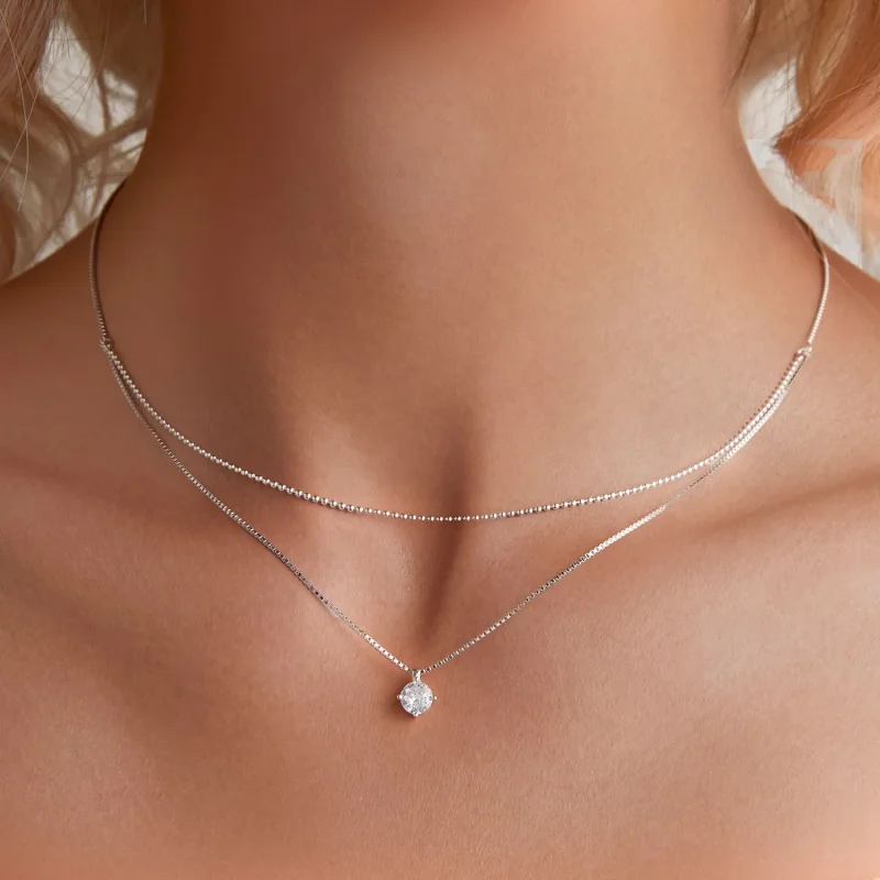 (image for) Pandora Style Shiny Double Layer Necklace - BSN358 - View 5